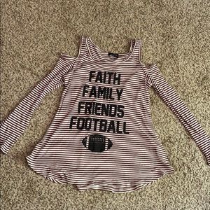 Brown and White Stripe Cold Shoulder Top